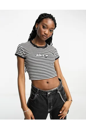 Obey Zoe striped crop t-shirt in