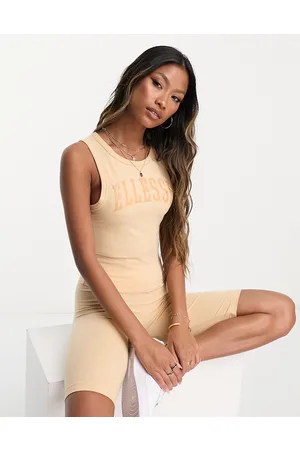 Ellesse Fliss crop top with collegiate logo in light