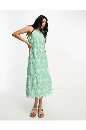 River Island Two tone broderie midi dress in