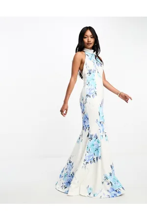 True Violet High neck maxi dress in and blue floral