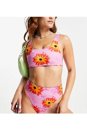 COLLUSION Flower print reversible high waist bikini bottom in