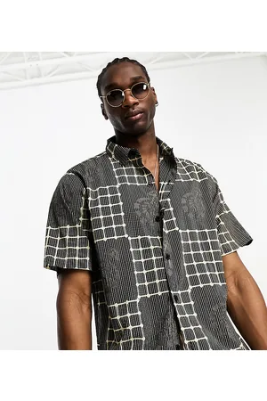 Reclaimed Boxy short sleeve cotton shirt in patchwork print