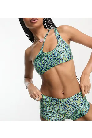 COLLUSION High waist ruched abstract bikini bottom in