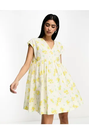 ASOS Cotton v neck mini smock dress in ditsy floral