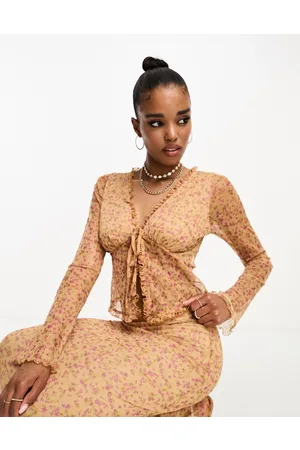 Miss Selfridge Long sleeve texture tie front sheer top co-ord in floral