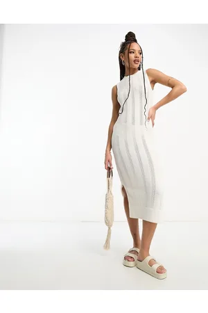 New Look Crochet midi dress in off