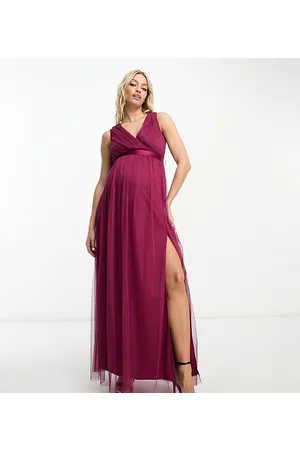ANAYA Wrap front maxi tulle dress in plum