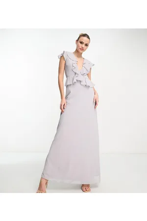 TFNC Bridesmaid chiffon maxi dress with frill detail in mauve