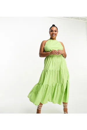 Glamorous Halter neck tiered midi dress in