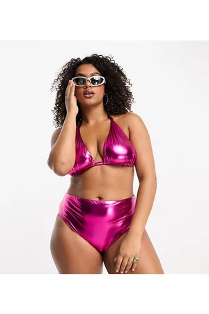 ASOS ASOS DESIGN Curve metallic high leg high waist bikini bottom in