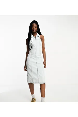 COLLUSION Denim midi halterneck dress in bleach