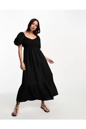 New Look Puff sleeve shirred top midi dress in