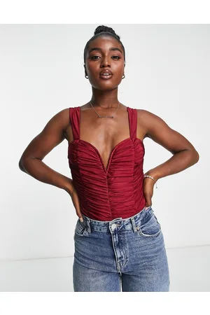 Gilli Shirred knitted bodysuit in wine
