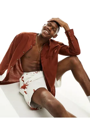 ASOS 90s oversized linen mix shirt with grandad collar in rust