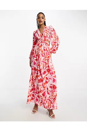 Style Cheat Plunge cut-out midaxi dress in abstract print