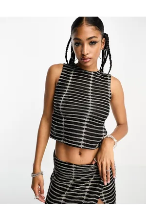 The Ragged Priest Open back chain tank top in shredded jersey co-ord
