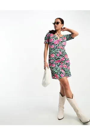 Pimkie Halter detail puff sleeve mini dress in floral