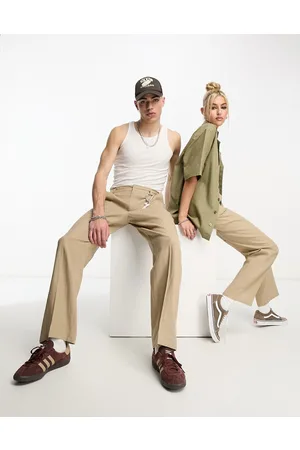COLLUSION Unisex slouchy straight leg linen trouser in mushroom