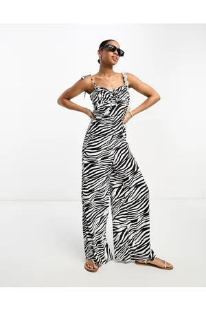 Miss Selfridge Strappy wide leg jumpsuit in zebra