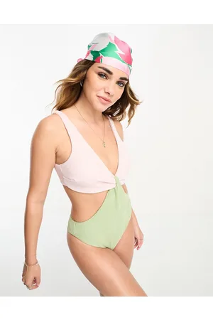 VERO MODA Crickle cut out swimsuit in lilac and sage