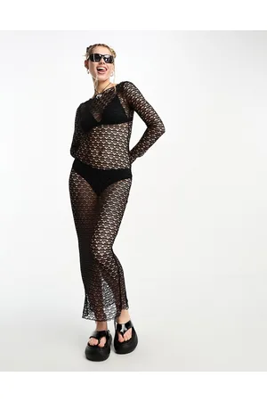 COLLUSION Slash neck long sleeve crochet maxi dress in