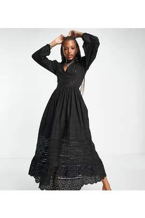 Reclaimed Long sleeve maxi dress with lace trim
