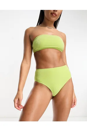 Monki Co-ord glitter high waisted bikini bottom in lime