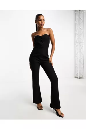 In The Style Tailored bandeau button detail wide leg jumpsuit in