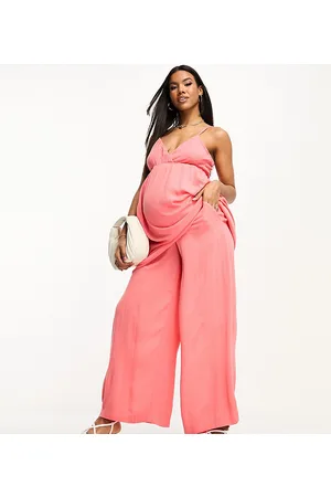 VERO MODA Shirred wide leg trouser in coral