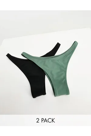 Weekday Mini brazilian bikini bottom 2 pack in black & khaki grey