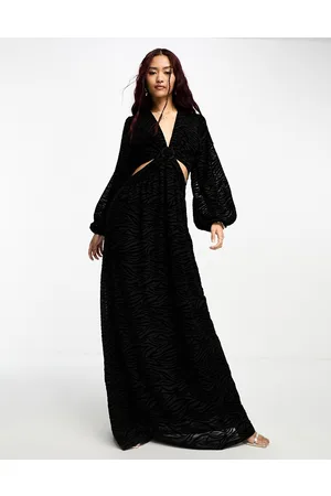 Style Cheat Cut-out sheer balloon sleeve mesh maxi dress in black zebra