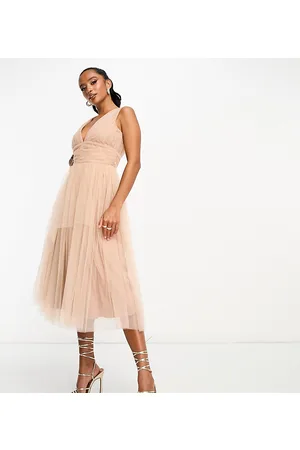 Beauut Petite Bridal midi tulle dress in taupe