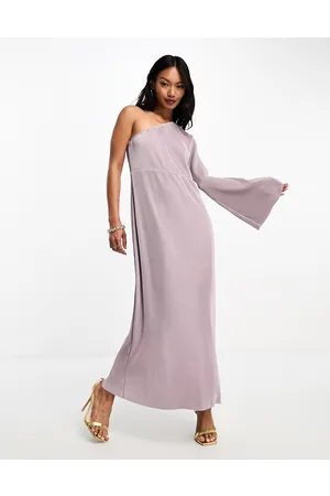 Y.A.S Bridesmaid plisse one shoulder midi dress in lavender
