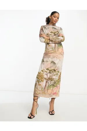 Trendyol Long sleeve maxi dress in scenic print