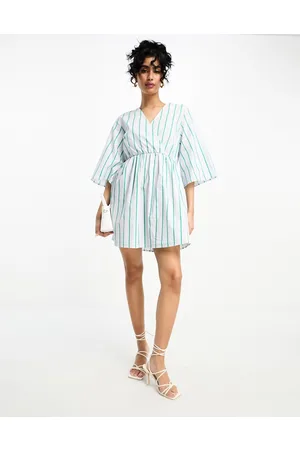 Y.A.S Wrap tie mini dress in green stripe