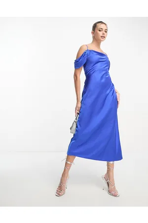 Style Cheat Cold shoulder satin midaxi dress in cobalt