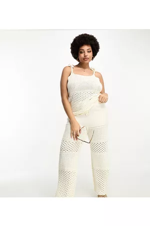 Simply Be Exclusive co-ord crochet wide leg trouser in cream