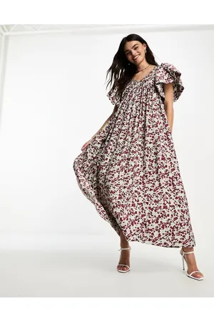 SELECTED Femme extreme sleeve smock maxi dress in florals
