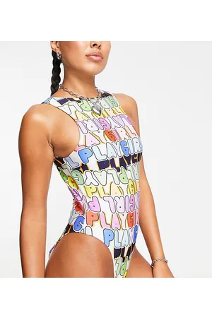 AsYou High neck cut out back swimsuit in playgirl graphic print