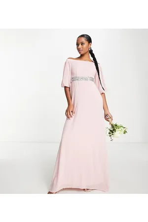 TFNC Bardot chiffon maxi dress with embellished waist in mauve