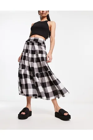 ASOS Tiered midi skirt in mono gingham