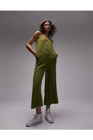 Topshop Button through casual jumpsuit khaki
