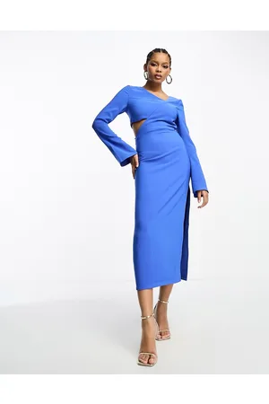 Pretty Lavish Cut-out long sleeve midaxi dress in cobalt