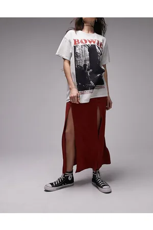 Topshop Button split midi skirt in dark