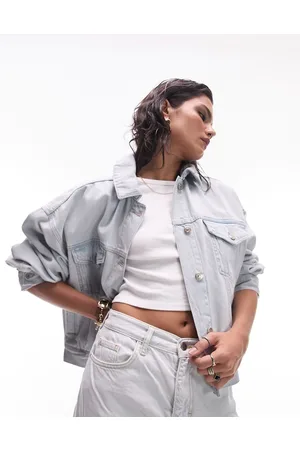 Topshop Denim balloon sleeve jacket in bleach