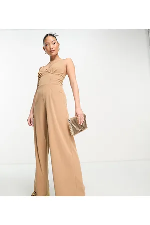 Jaded Rose Cami wide leg jumpsuit with bust detail in mocha