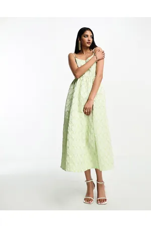 SELECTED Femme jacquard cami midi dress in pastel lime floral