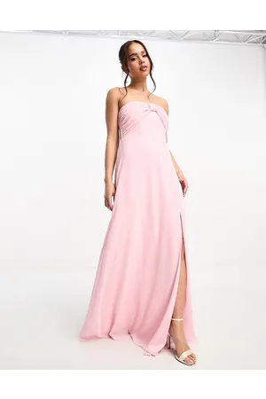 TFNC Bridesmaid bow bandeau maxi dress in pale