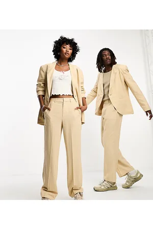 COLLUSION Unisex straight linen trouser in co-ord