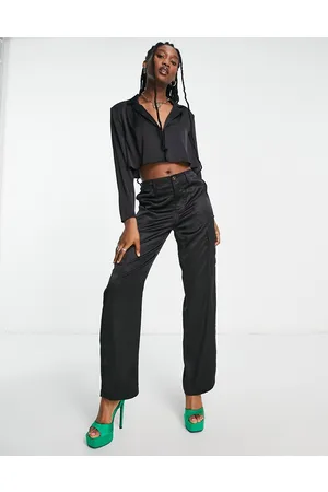 Signature Satin straight leg cargo trousers in